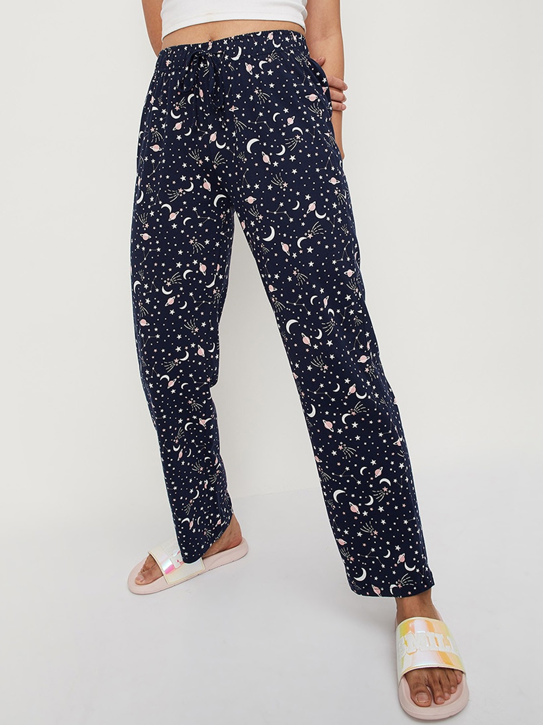 

max Women Printed Knitted Lounge Pant, Blue