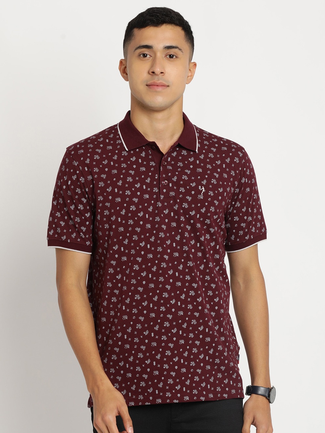 

Indian Terrain Men Cotton Printed Polo Collar T-shirt, Red