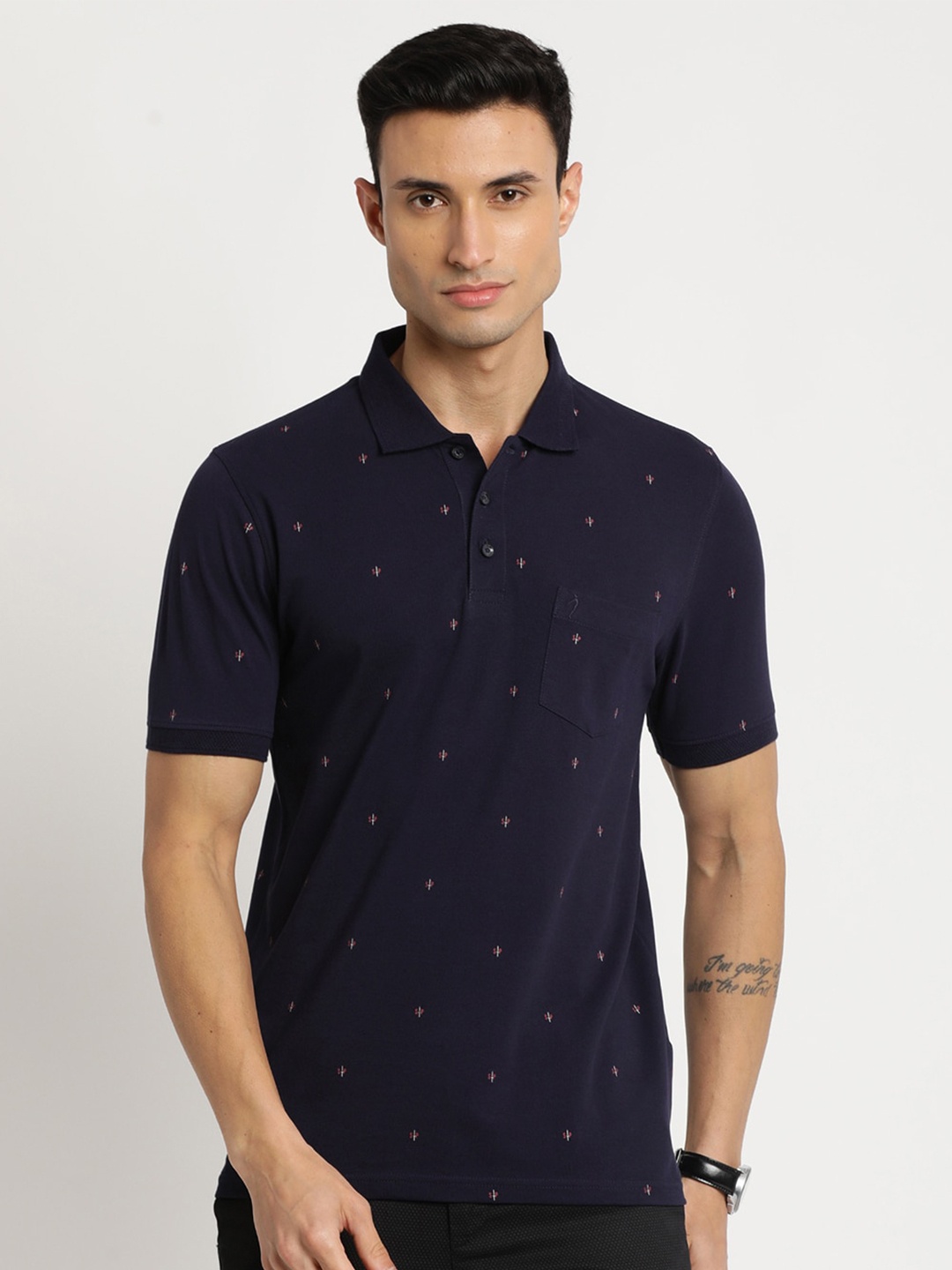 

Indian Terrain Men Cotton Printed Polo Collar T-shirt, Blue