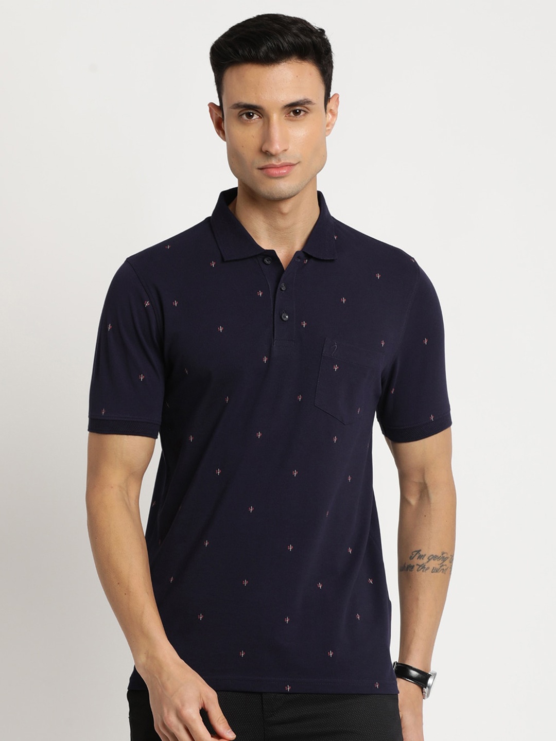 

Indian Terrain Men Cotton Printed Polo Collar T-shirt, Blue