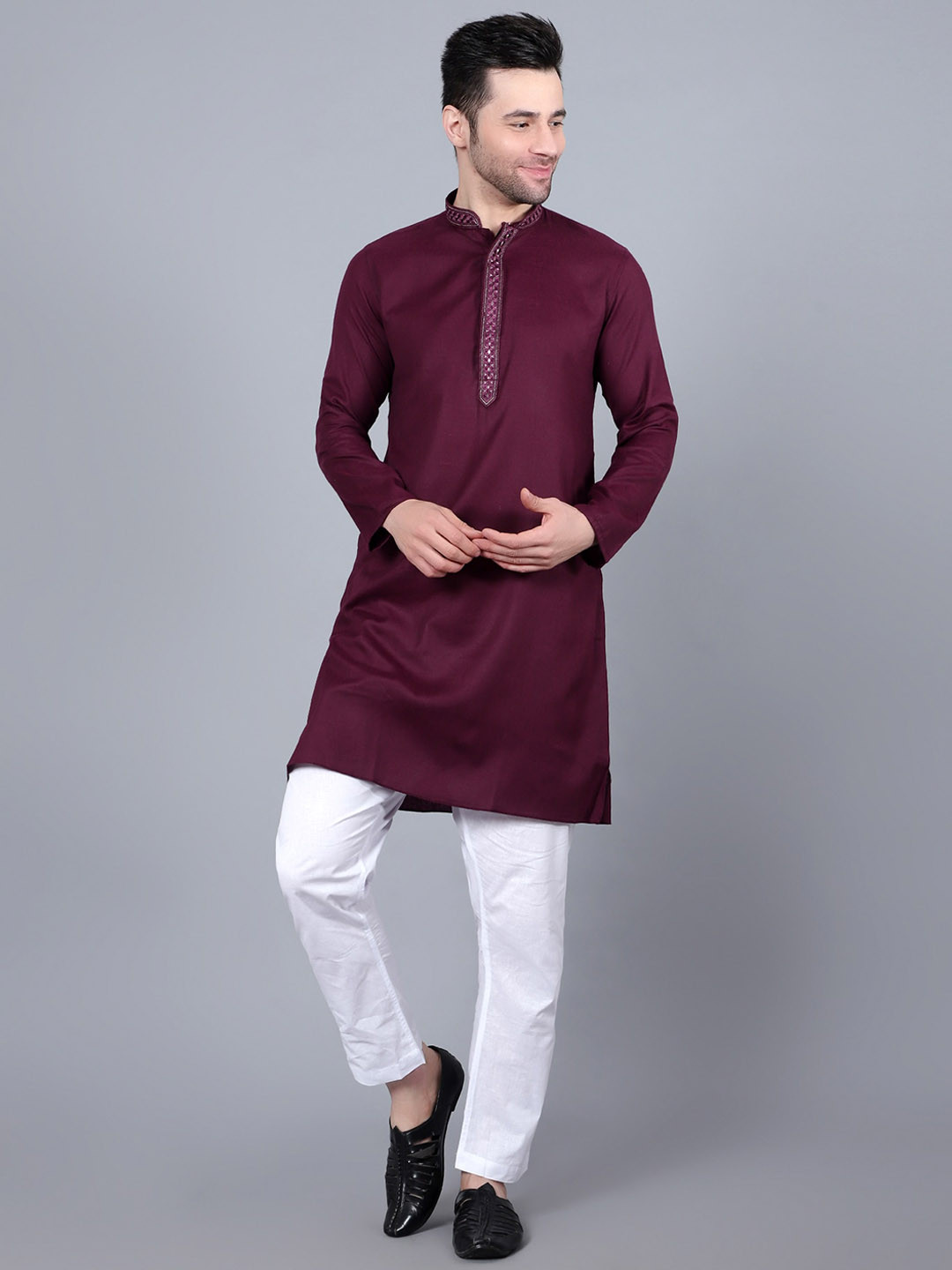 

HERE&NOW Men Purple Thread Work Kurta