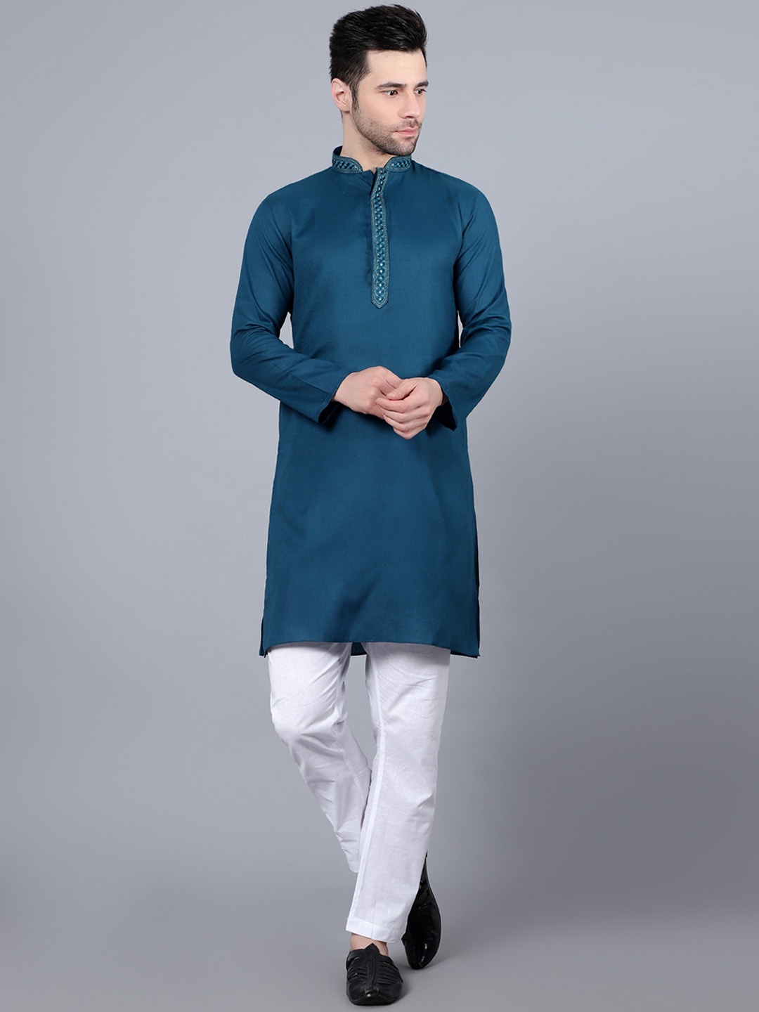 

HERE&NOW Men Teal Thread Work Kurta