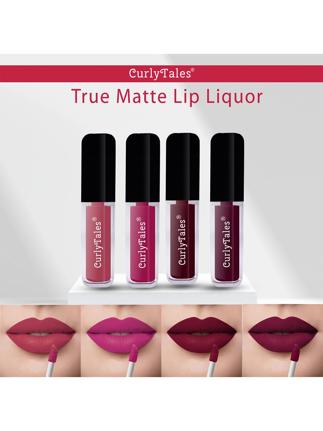 

CurlyTales Set Of 4 Lightweight & Waterproof True Matte Premium Lipsticks - 10, 12, 13, 15, Pink