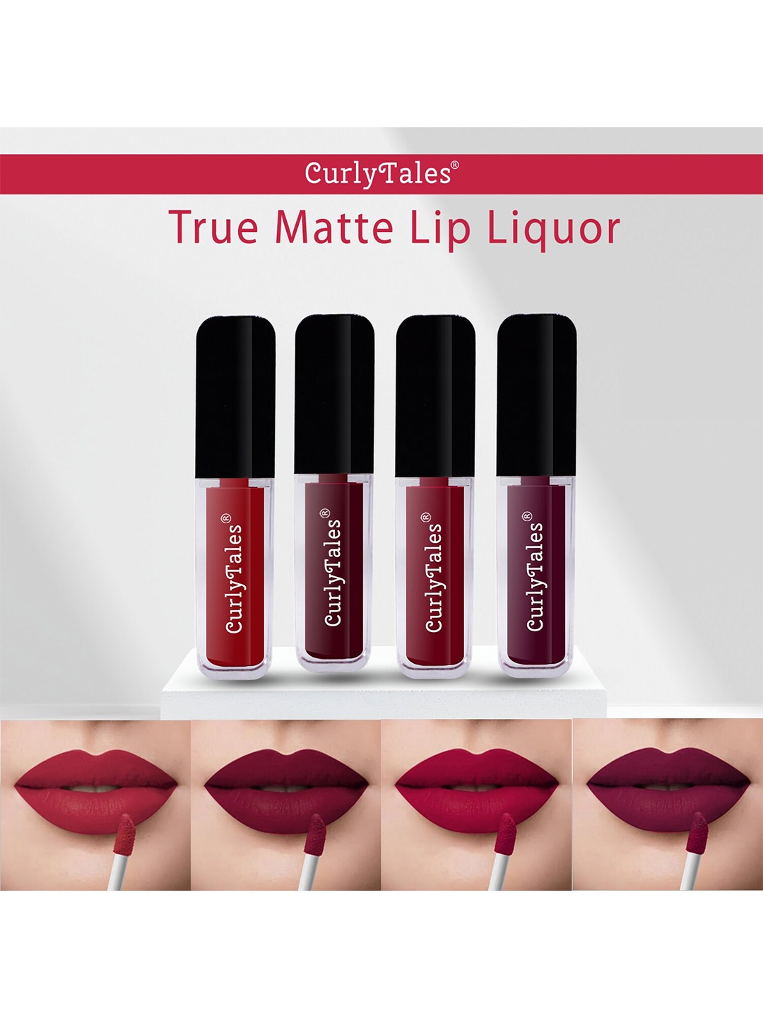 

CurlyTales Set Of 4 Lightweight & Waterproof True Matte Liquid Lipsticks - 03, 13, 14, 15, Maroon