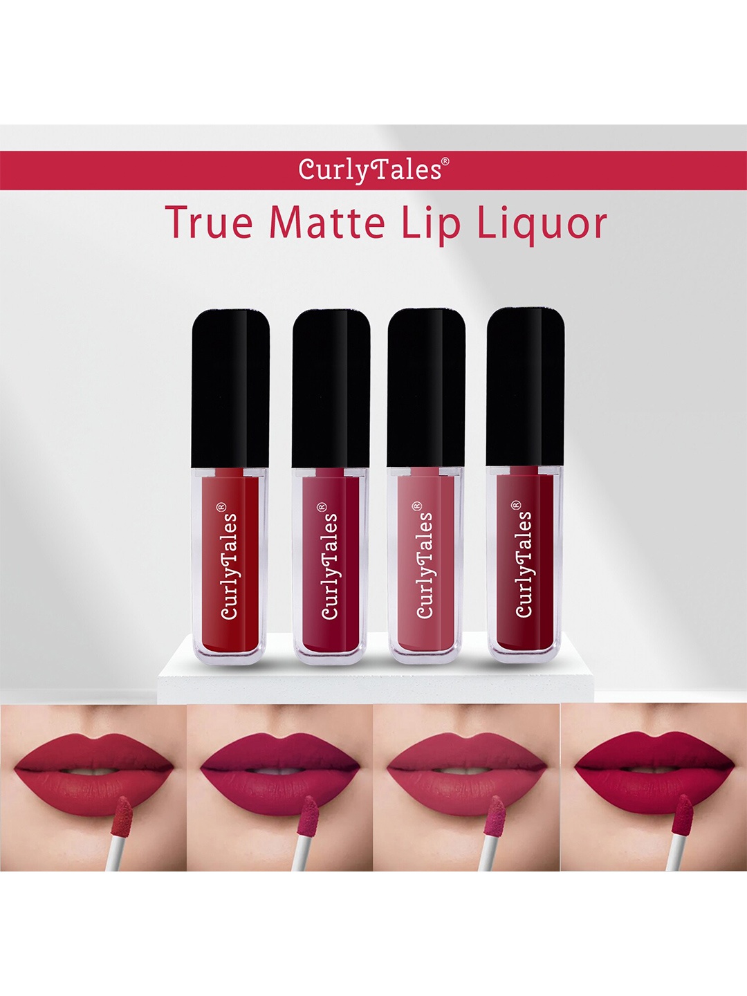 

CurlyTales Set Of 4 Lightweight & Waterproof True Velvet Matte Lipsticks - 03, 07, 08, 14, Maroon