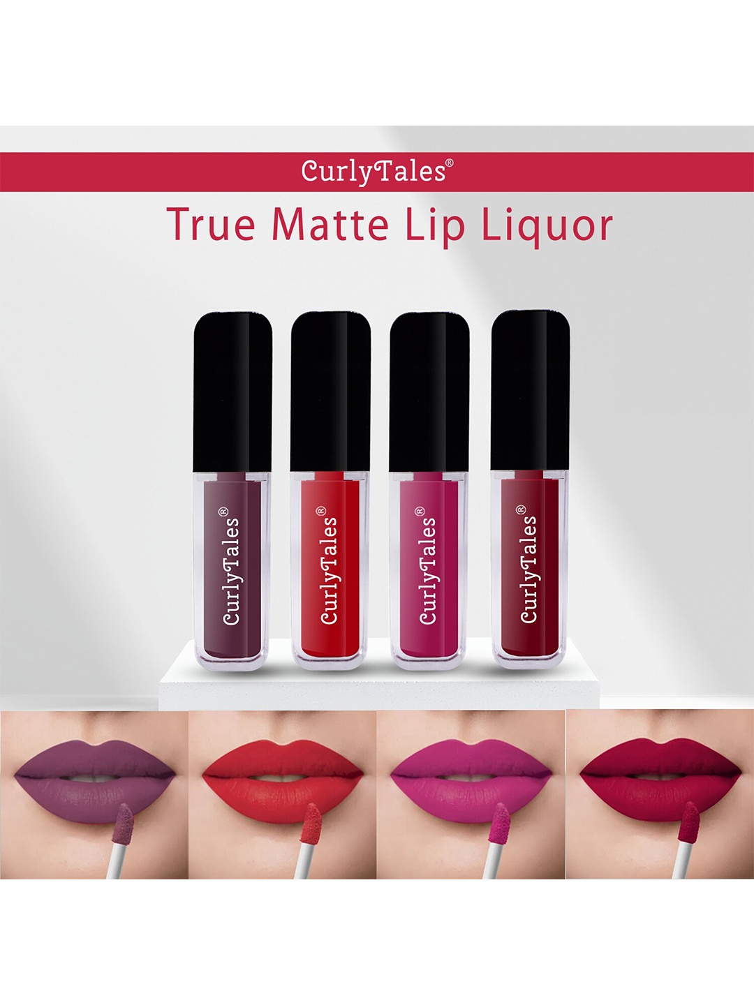 

CurlyTales Set Of 4 Lightweight & Waterproof True Matte Liquid Lipsticks - 01, 11, 12, 14, Purple