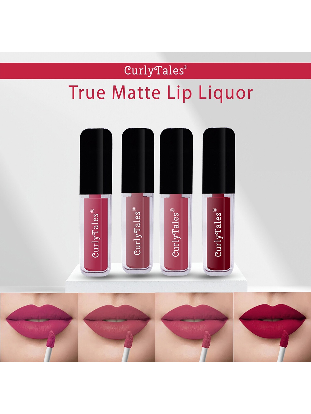 

CurlyTales Set Of 4 Lightweight & Waterproof True Matte Liquid Lipsticks - 02, 09, 10, 14, Pink