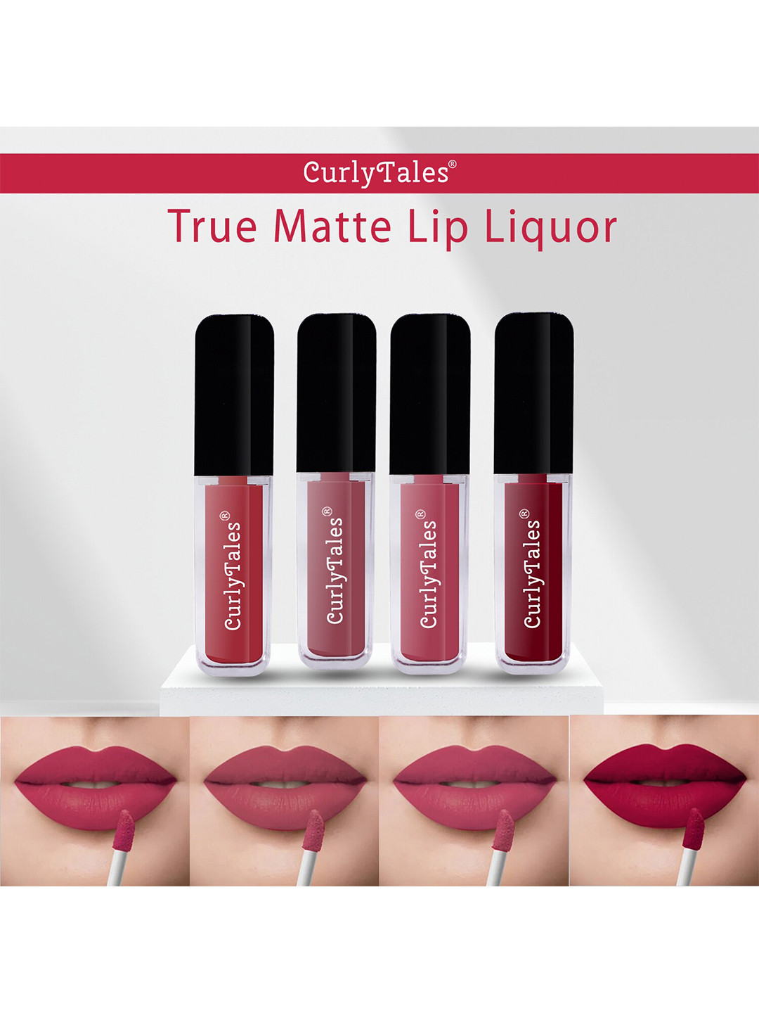 

CurlyTales Set Of 4 Lightweight & Waterproof True Matte Liquid Lipsticks - 06, 09, 10, 14, Pink