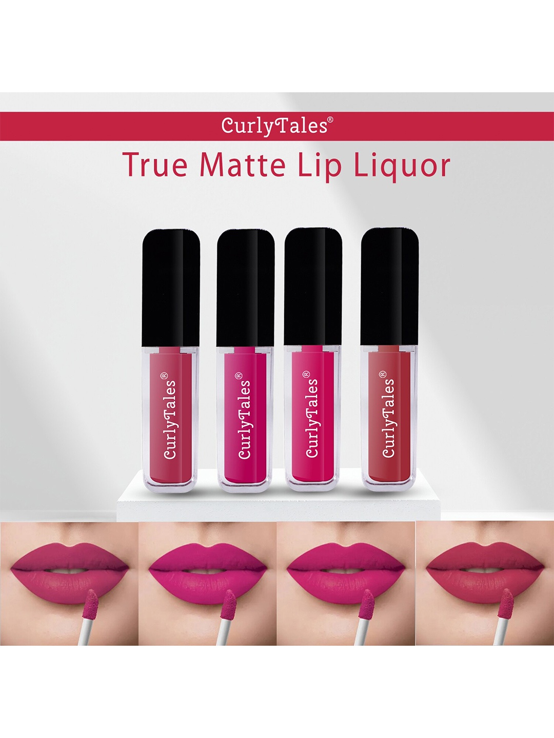 

CurlyTales Set Of 4 Lightweight & Waterproof True Matte Liquid Lipsticks - 02, 04, 05, 06, Pink