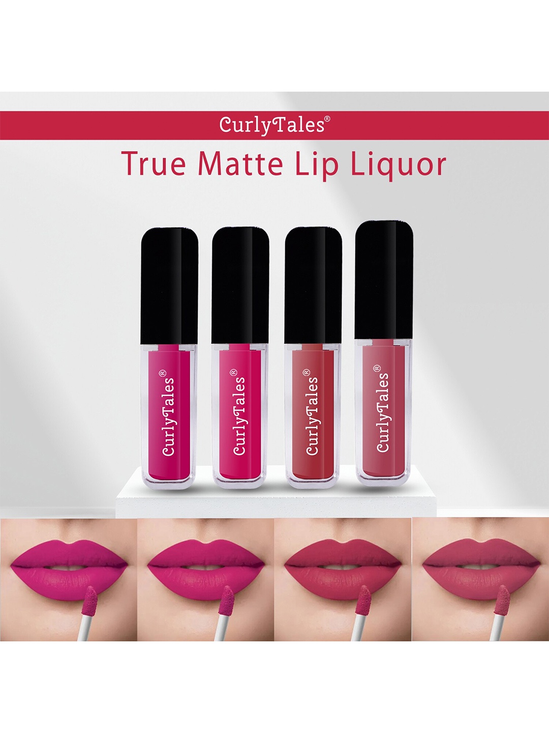 

CurlyTales Set Of 4 Lightweight & Waterproof True Matte Liquid Lipsticks - 04, 05, 06, 10, Pink