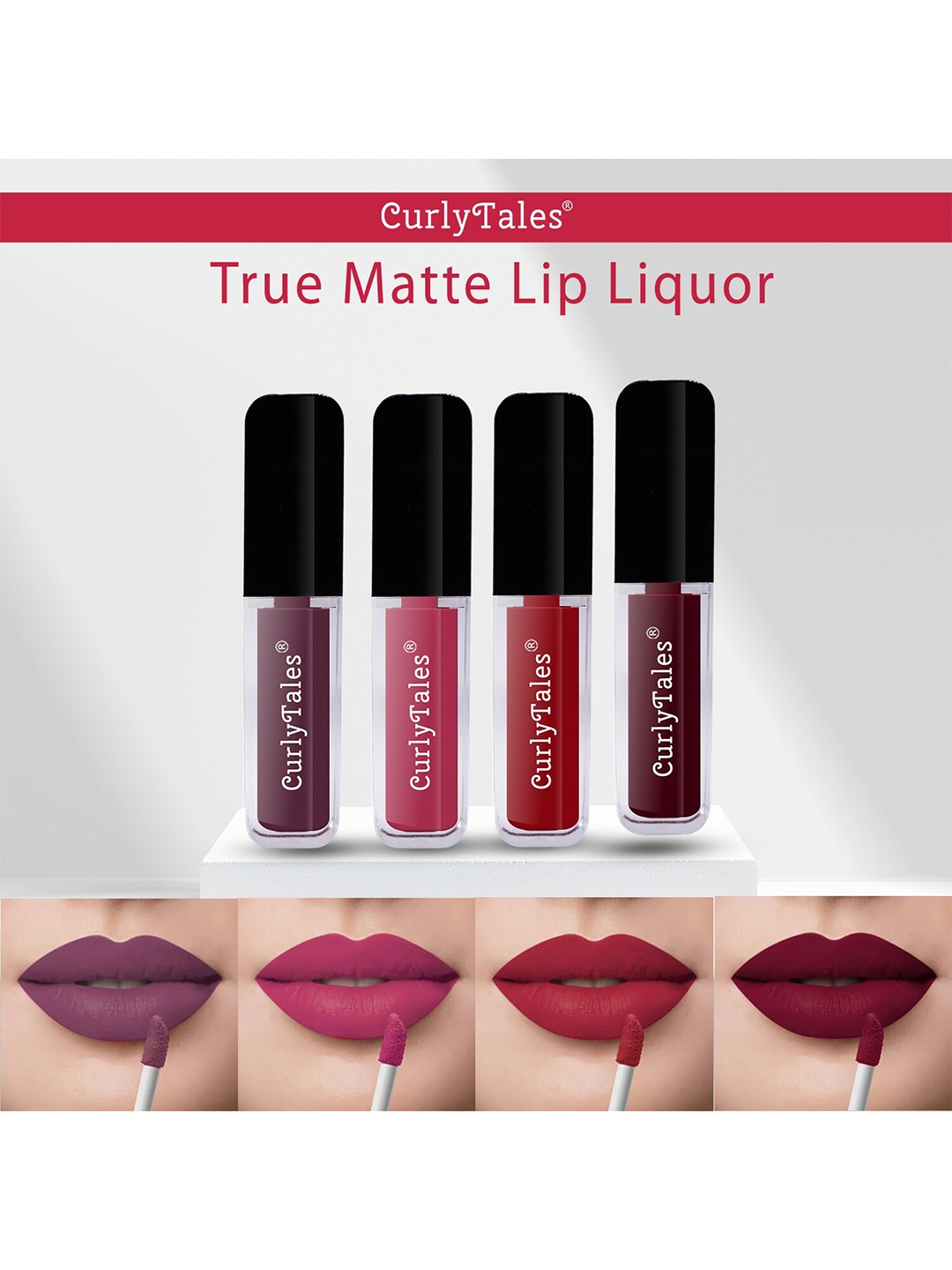 

CurlyTales Set Of 4 Lightweight & Waterproof True Velvet Matte Lipsticks - 01, 02, 03, 13, Purple