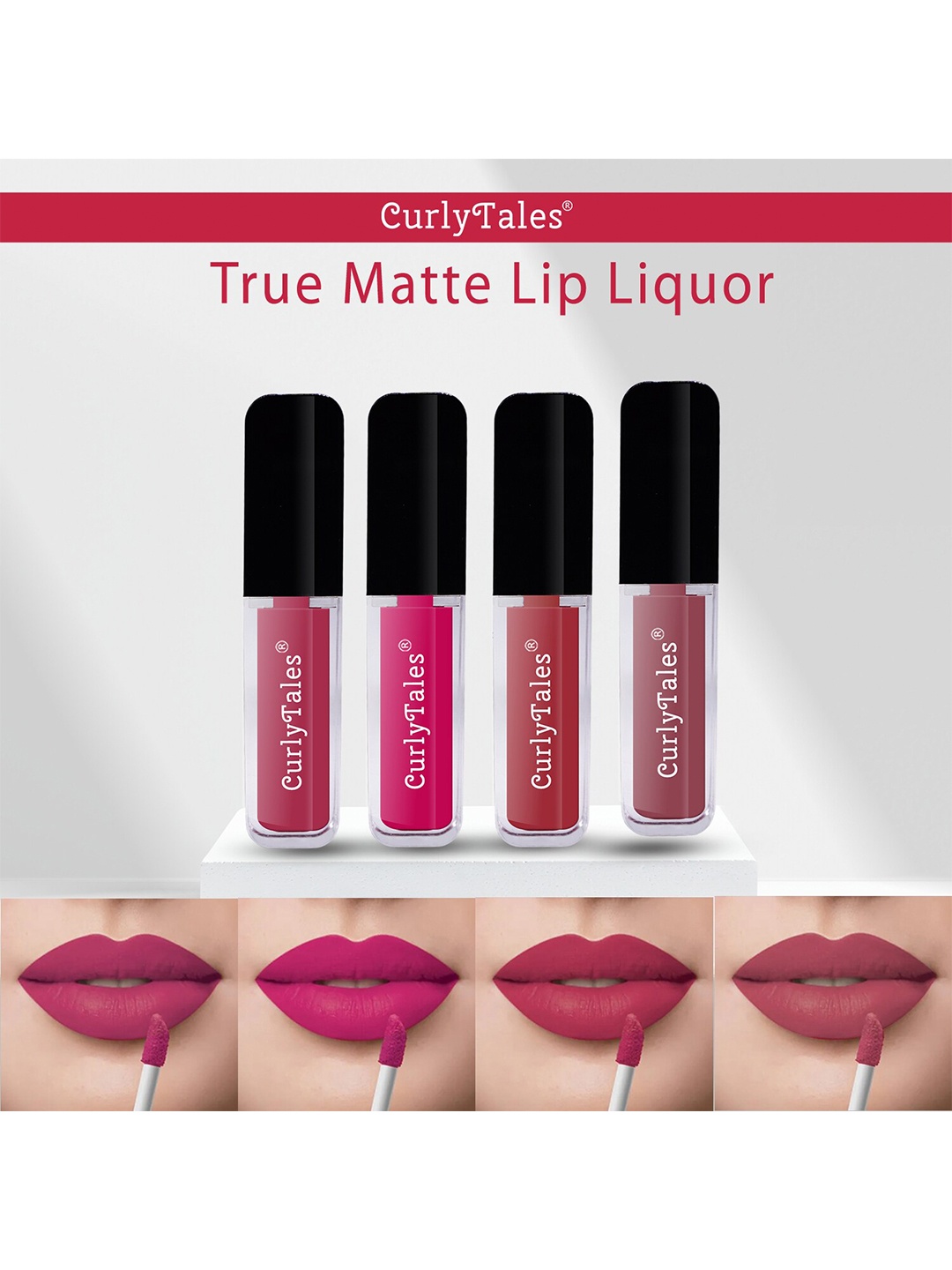 

CurlyTales Set Of 4 Lightweight & Waterproof True Premium Matte Lipsticks - 02, 05, 06, 09, Fuchsia