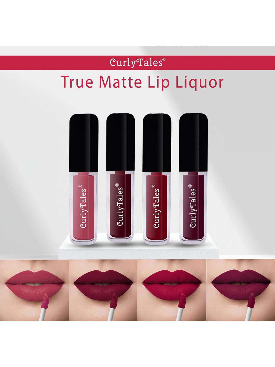 

CurlyTales Set Of 4 Lightweight & Waterproof True Matte Liquid Lipsticks - 10, 13, 14, 15, Maroon