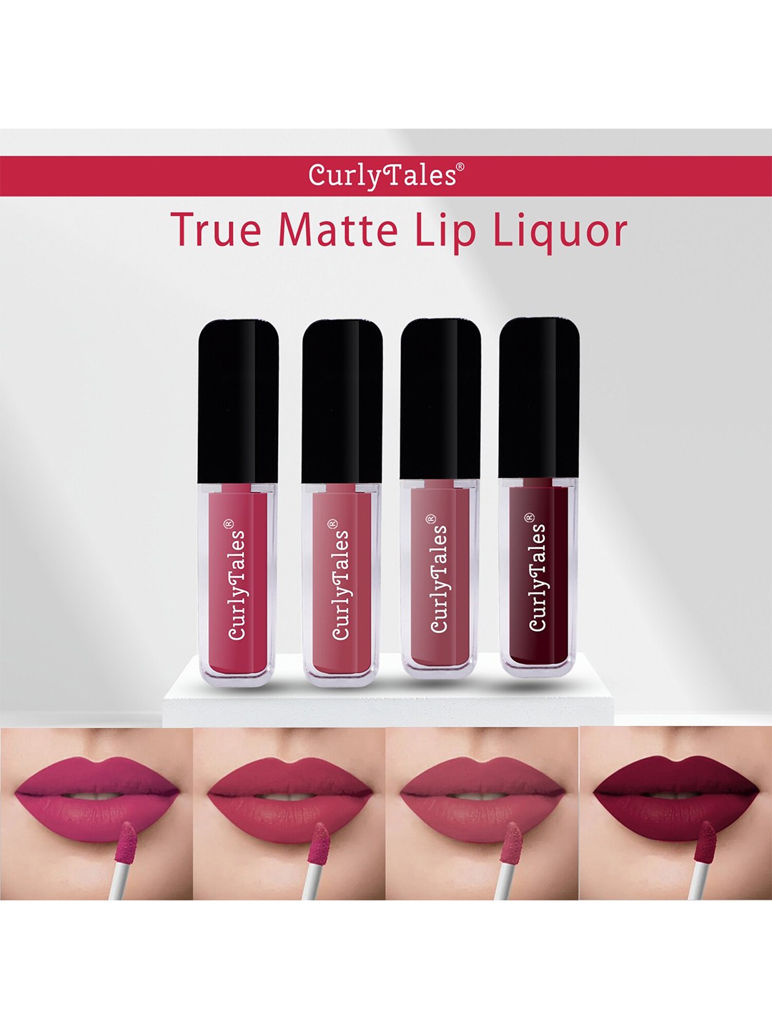 

CurlyTales Set Of 4 Lightweight & Waterproof True Matte Liquid Lipsticks - 02, 08, 09, 13, Pink