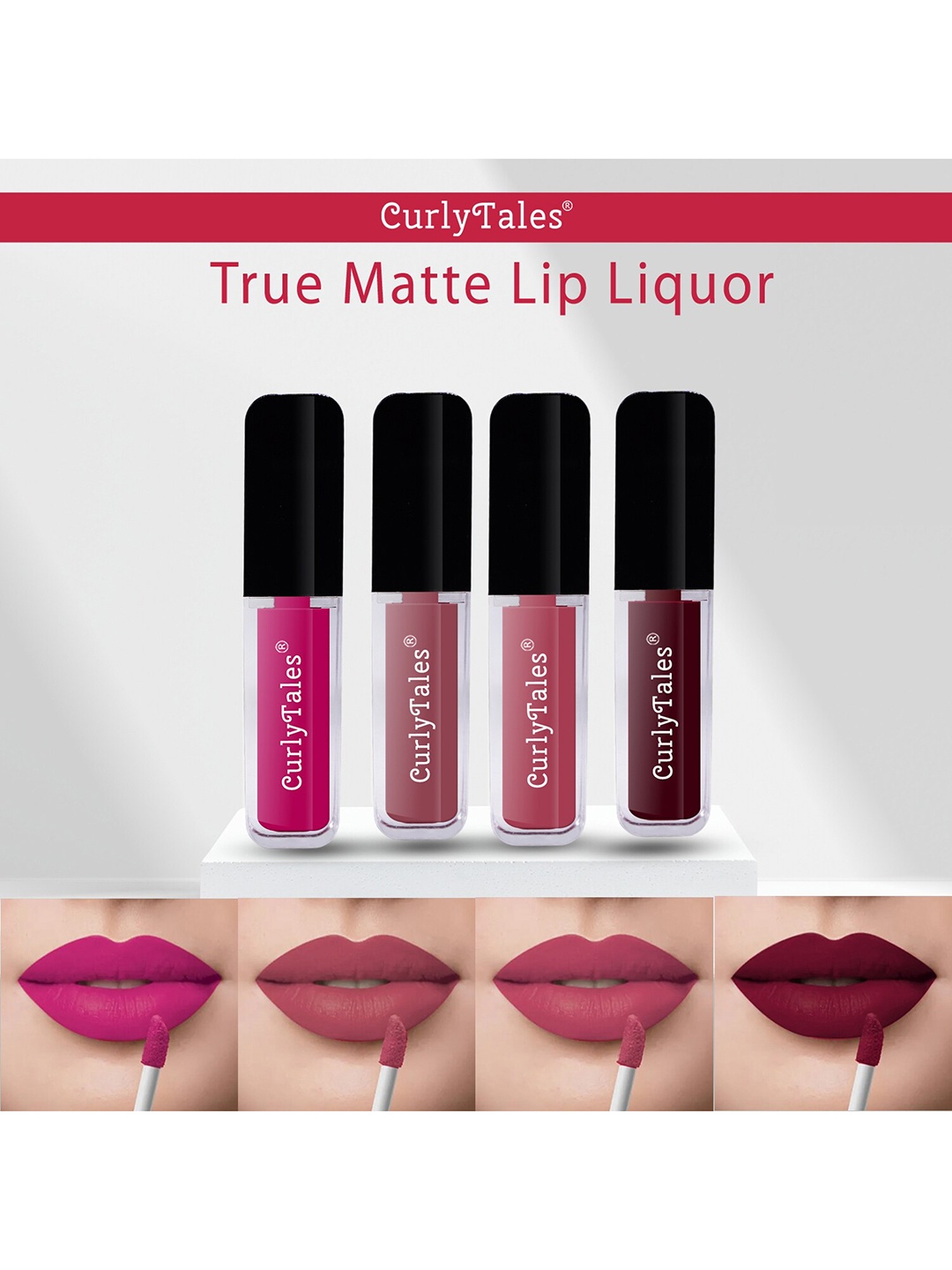 

CurlyTales Set of 4 True Matte Vegan Long Lasting Liquid Lipstick with Vit E - 4 ml each, Nude