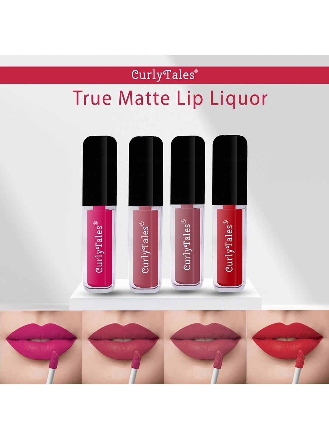 

CurlyTales Set of 4 True Matte Vegan Long Lasting Liquid Lipstick with Vit E - 4 ml each, Nude