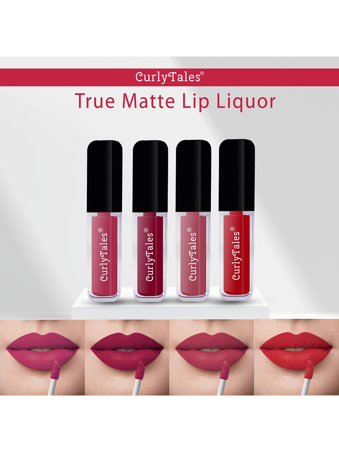 

CurlyTales Set of 4 True Matte Vegan Long Lasting Liquid Lipstick with Vit E - 4 ml each, Nude