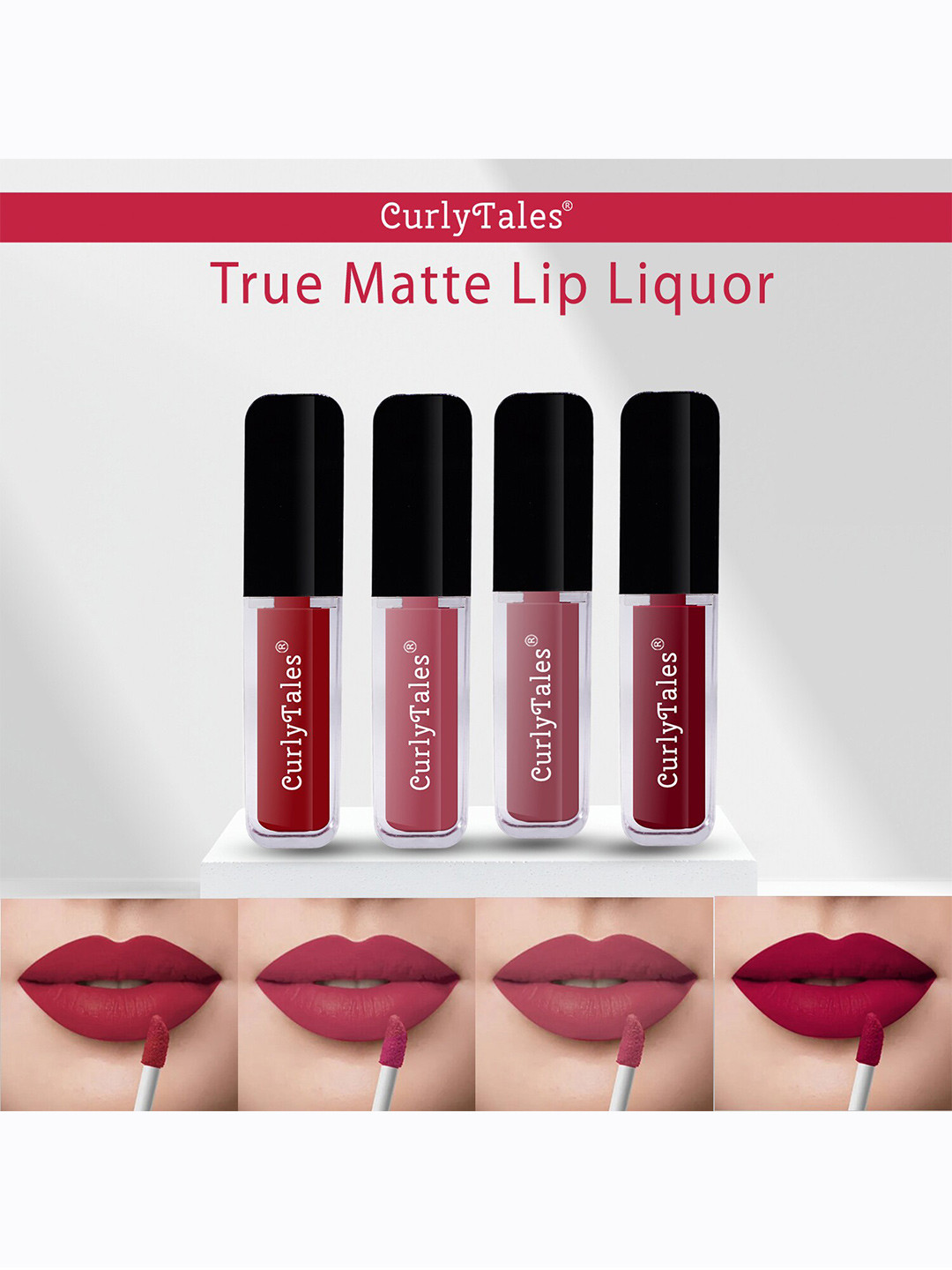 

CurlyTales Set of 4 Lightweight & Waterproof True Matte Liquid Lipsticks 4 ml Each-Red 03 - Pink Nude 08 - Nude 09 - Maroon 14