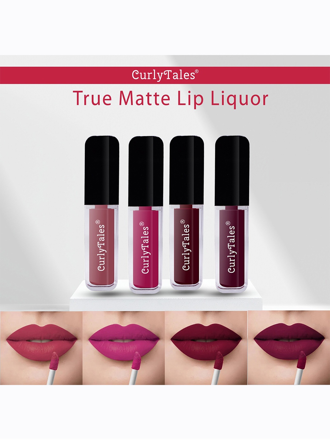 

CurlyTales True Matte Set Of 4 Liquid Lipstick 4ml Each - Nude, Pink, Wine13, Wine15