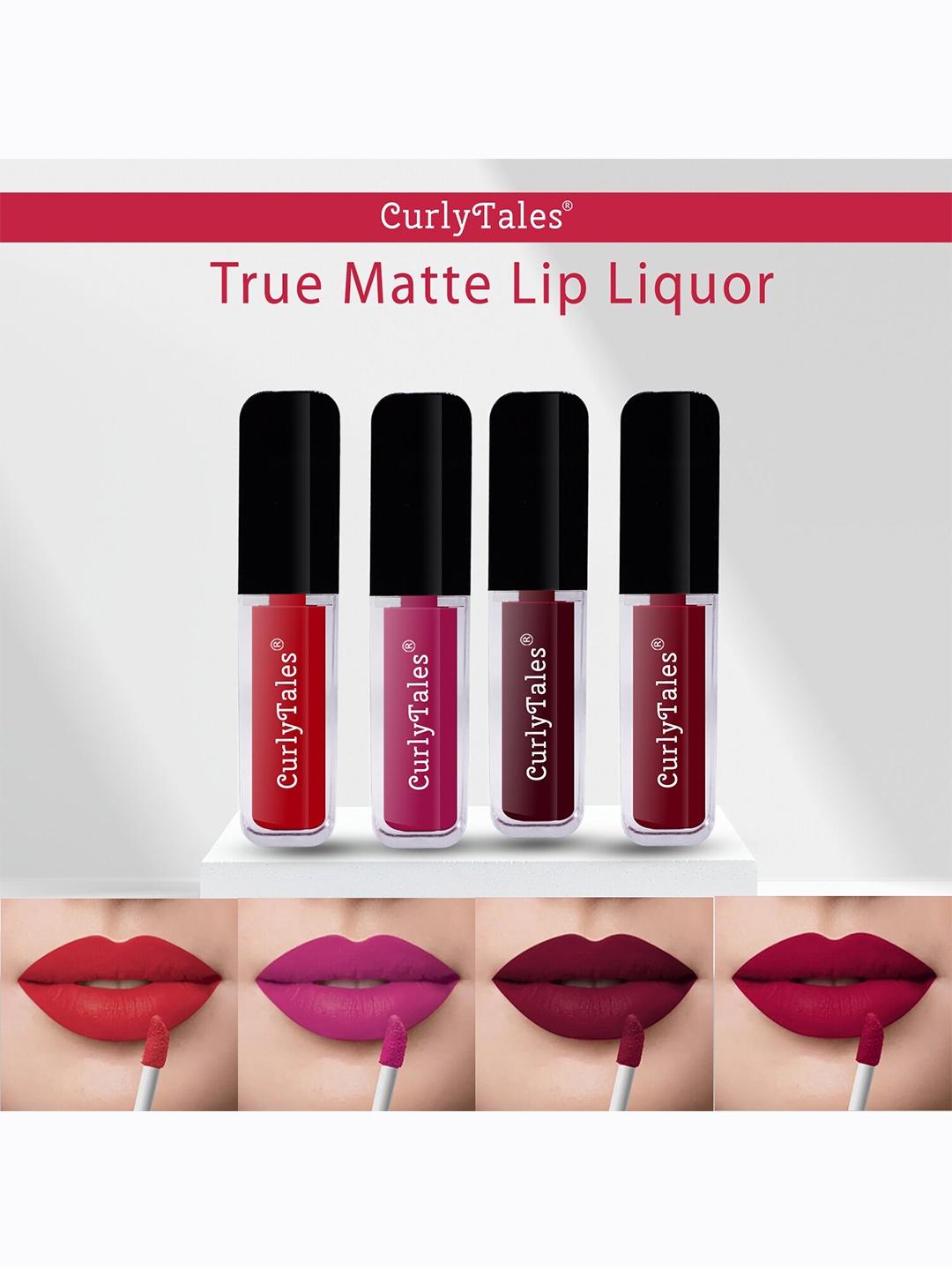 

CurlyTales True Matte Set Of 4 Liquid Lipstick 4ml Each - Red, Pink, Wine, Maroon