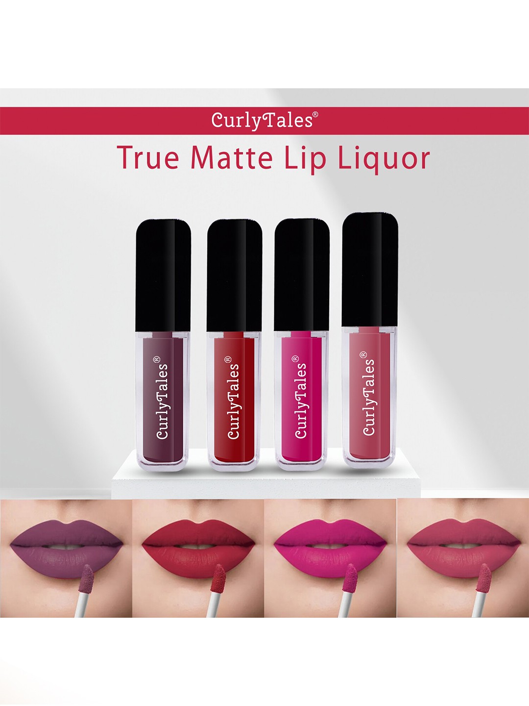 

CurlyTales True Matte Set Of 4 Liquid Lipstick 4ml Each - Purple, Red, Magenta, Peach