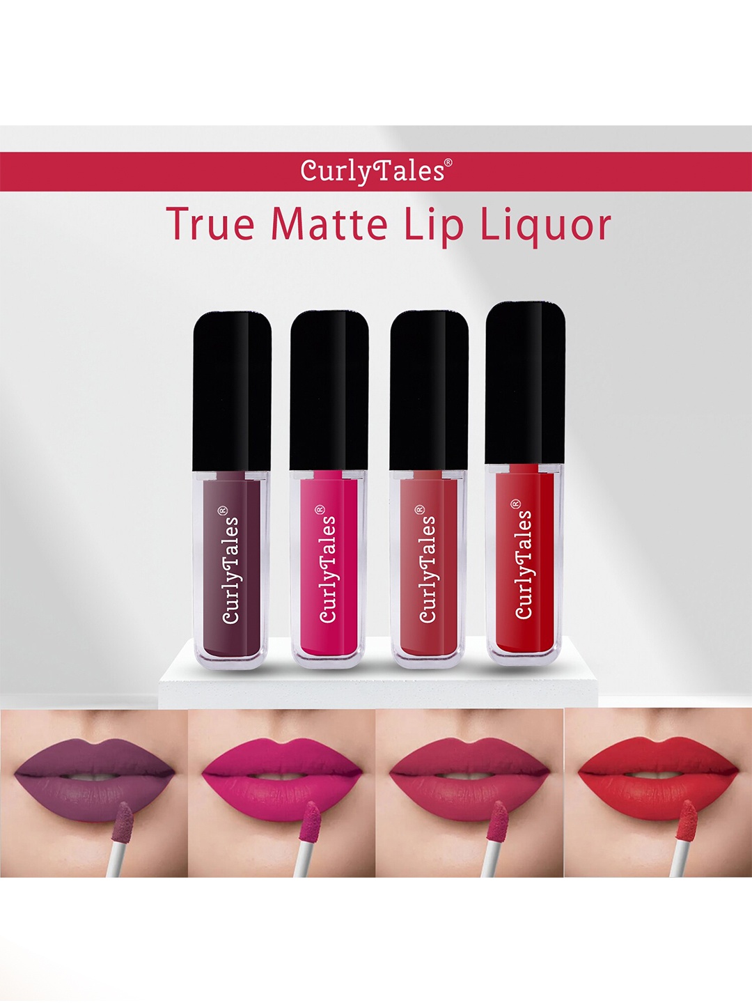 

CurlyTales True Matte Set Of 4 Liquid Lipstick 4ml Each - Purple, Magenta, Brick Red, Red