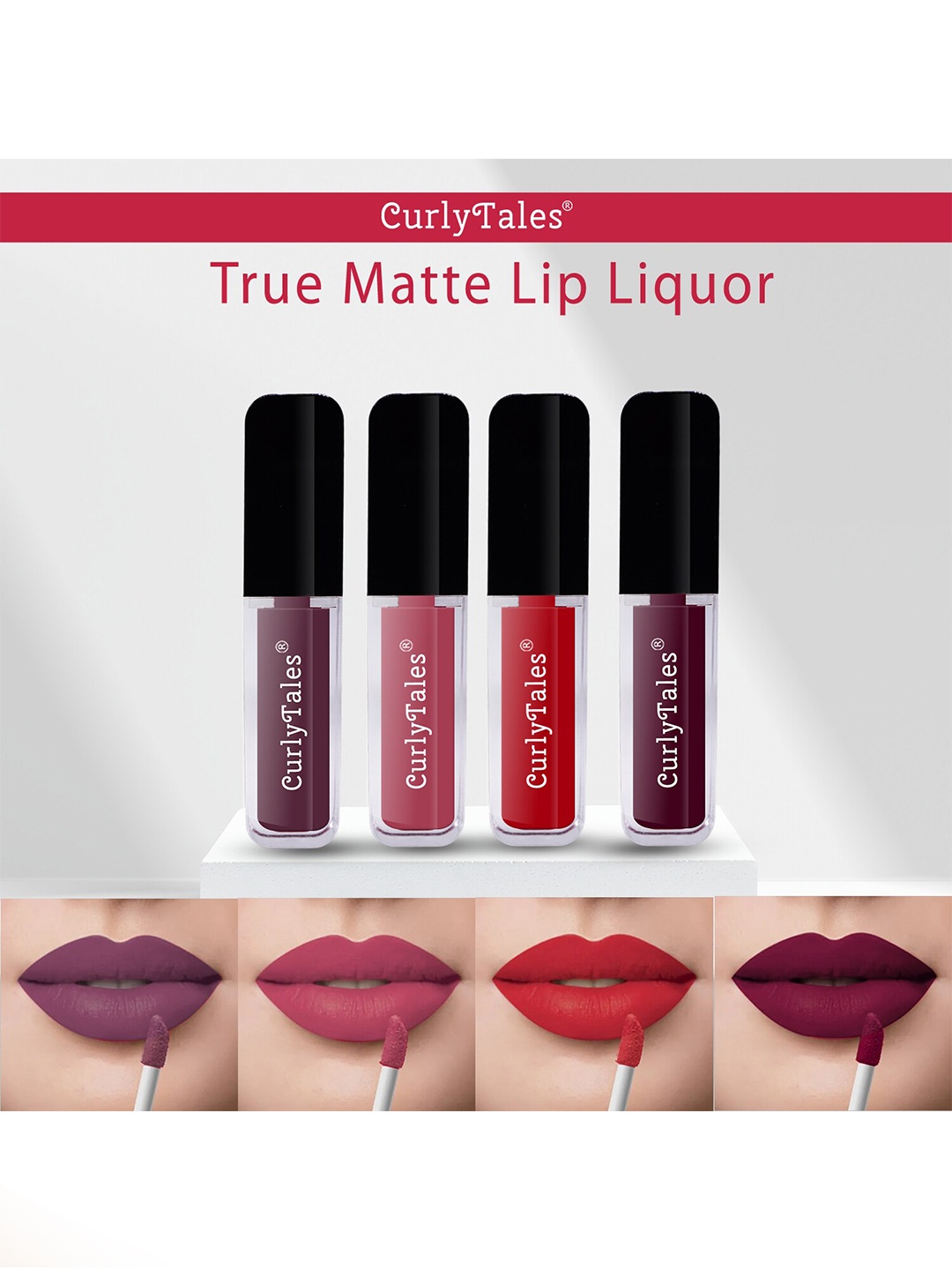 

CurlyTales True Matte Set Of 4 Liquid Lipstick 4ml Each - Purple, Peach, Red, Wine