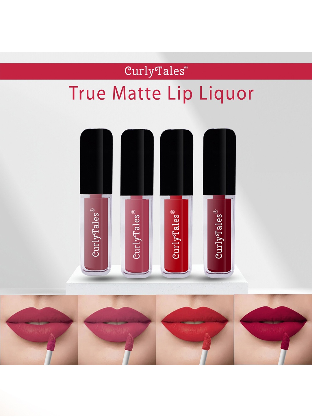 

CurlyTales True Matte Set Of 4 Liquid Lipstick 4ml Each - Nude, Peach, Red, Maroon