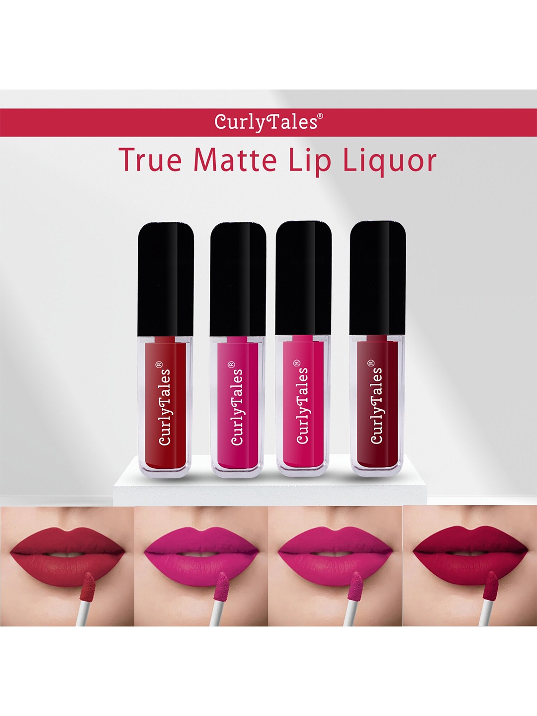 

CurlyTales Set Of 4 Lightweight & Waterproof True Matte Liquid Lipstick 16ml - 03+04+05+14, Maroon