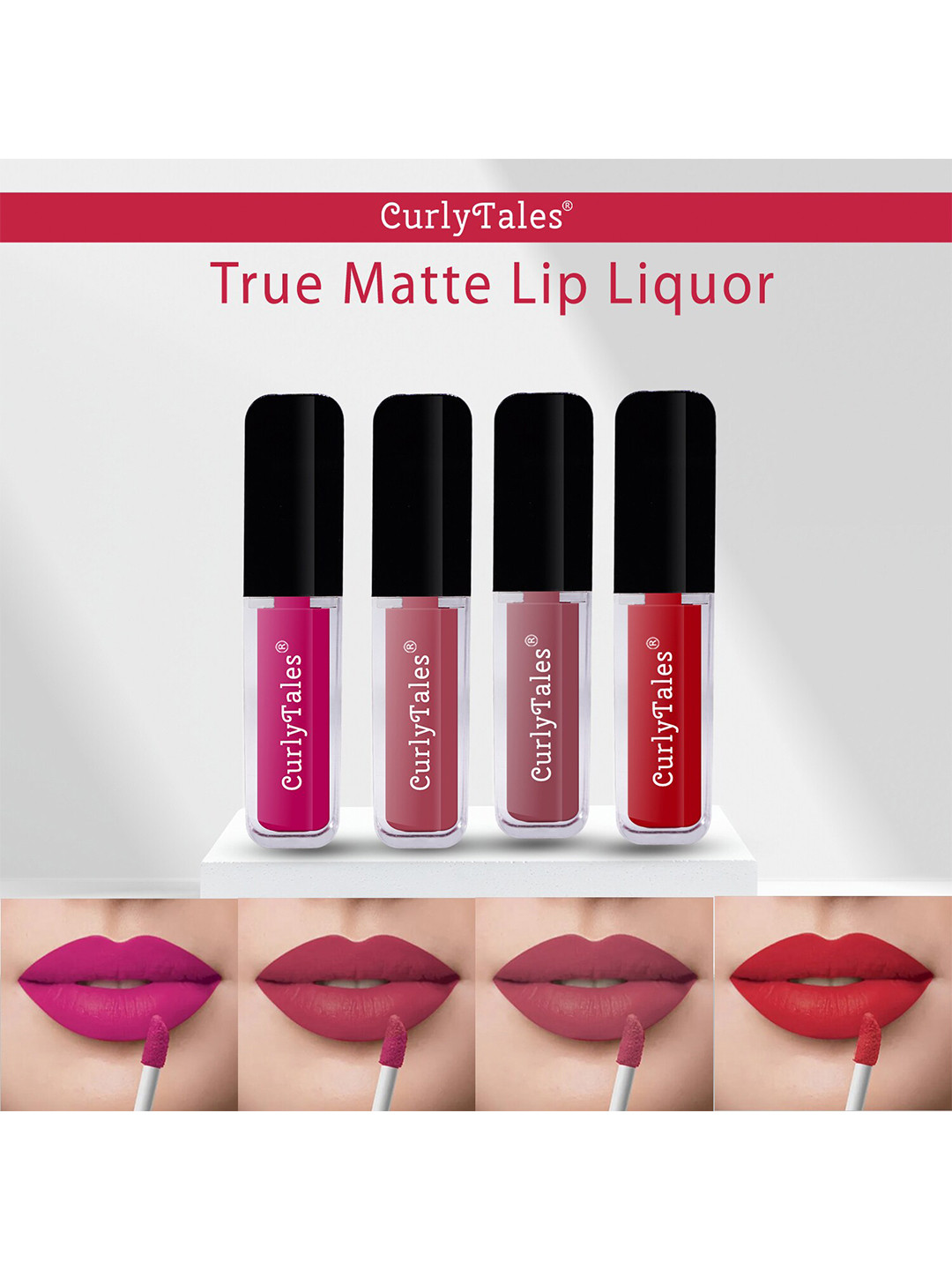 

CurlyTales Set of 4 True Matte Lip Color 4 ml - Shade 04, 08, 09, 11, Pink