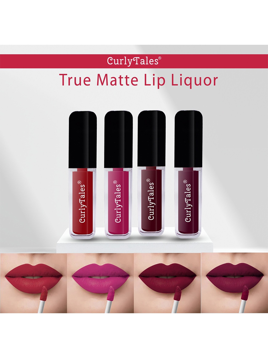 

CurlyTales Set of 4 True Matte Lip Color 4 ml - Shade 03, 12, 13, 15, Red