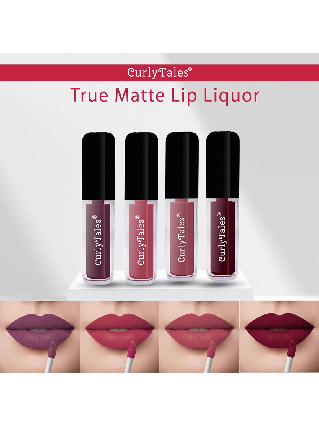 

CurlyTales Set of 4 True Velvet Matte Lip Color 4 ml - Shade 01, 08, 09, 13, Purple