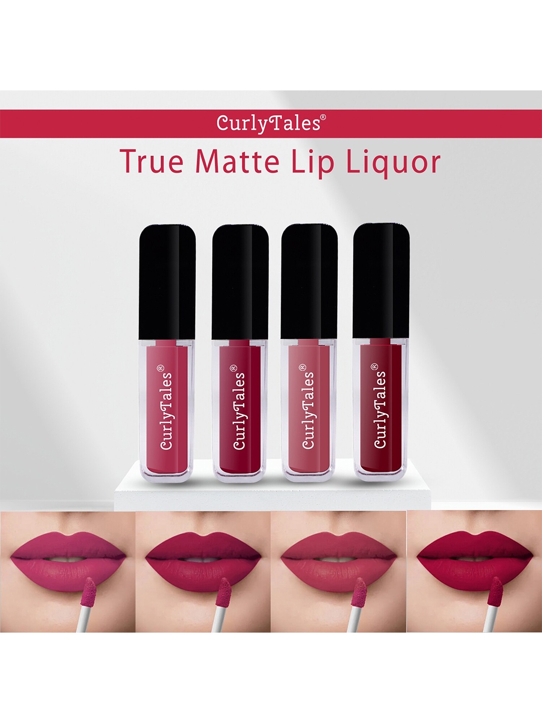 

CurlyTales True Matte Set Of 4 Waterproof & Weightless Long Lasting Liquid Matte Lipstick 4 ml Each, Maroon