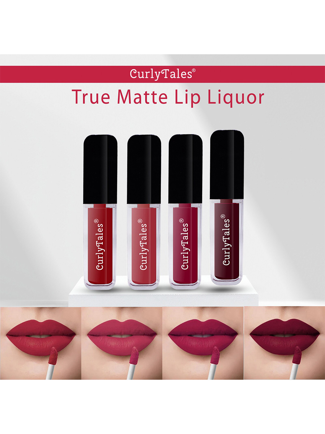 

CurlyTales True Matte Set Of 4 Waterproof & Weightless Long Lasting Liquid Matte Lipstick 4 ml Each, Red