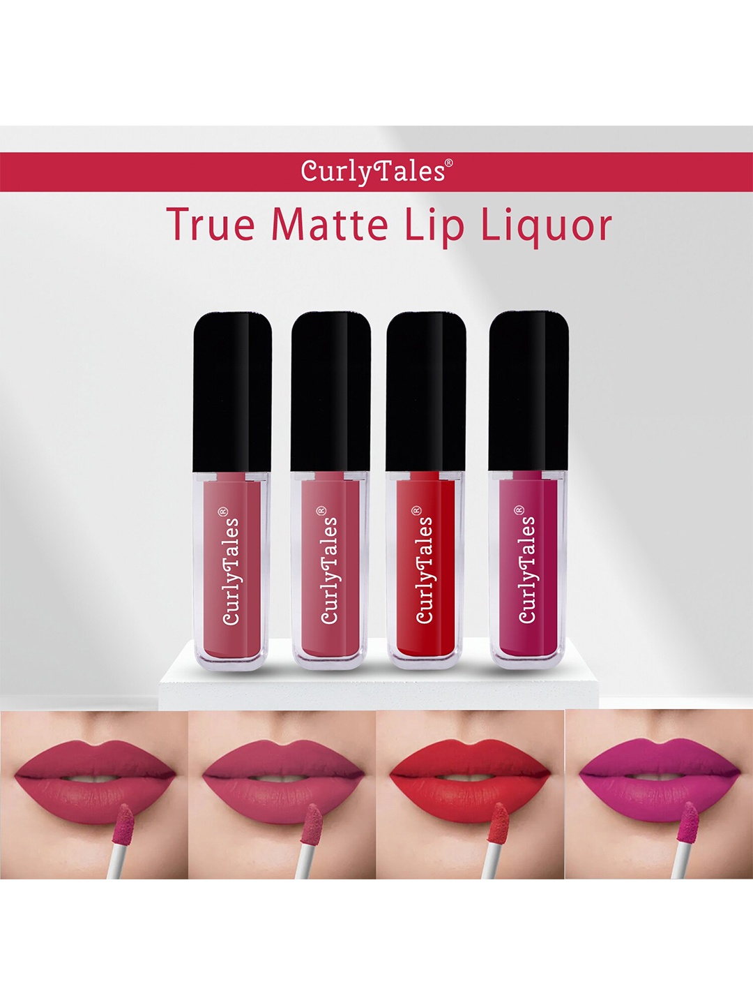 

CurlyTales True Matte Set Of 4 Weightless & Waterproof Long Lasting Liquid Matte Lipstick 4 ml Each, Pink