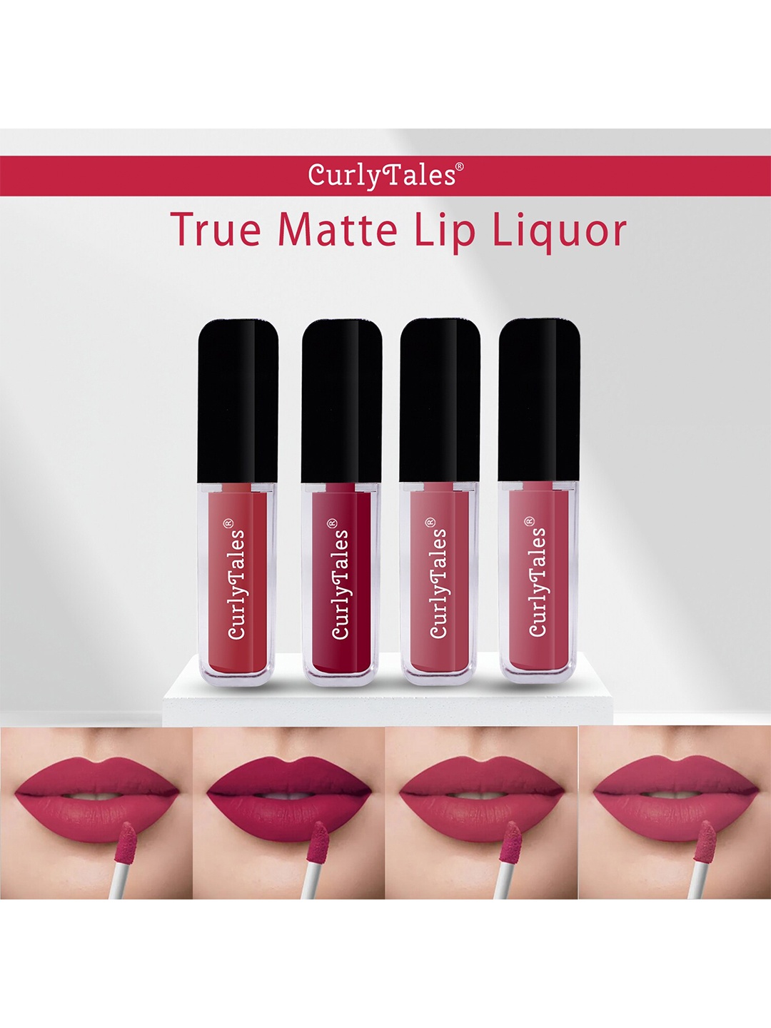 CurlyTales Set of 4 True Matte Lip Color 4 ml - Shade 06, 07, 08, 10, Pink