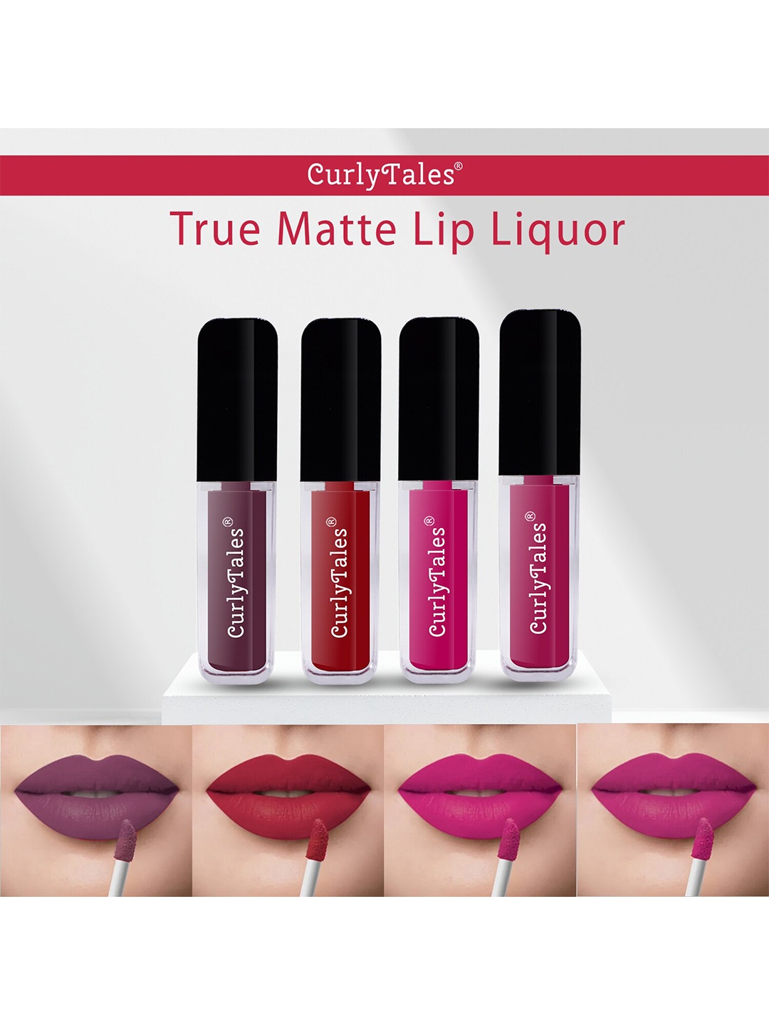 

CurlyTales Set of 4 True Matte Lip Color 4 ml - Shade 01, 03, 04, 12, Purple