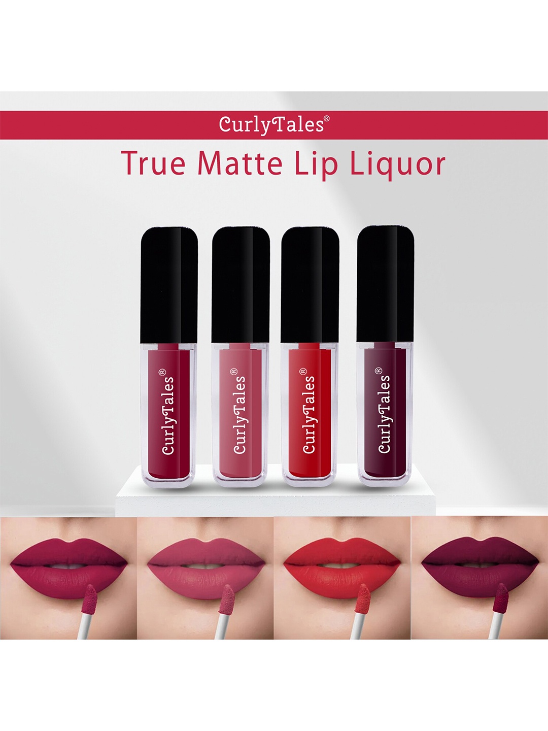 CurlyTales Set of 4 True Matte Lip Color 4 ml - Shade 07, 10, 11, 15, Red