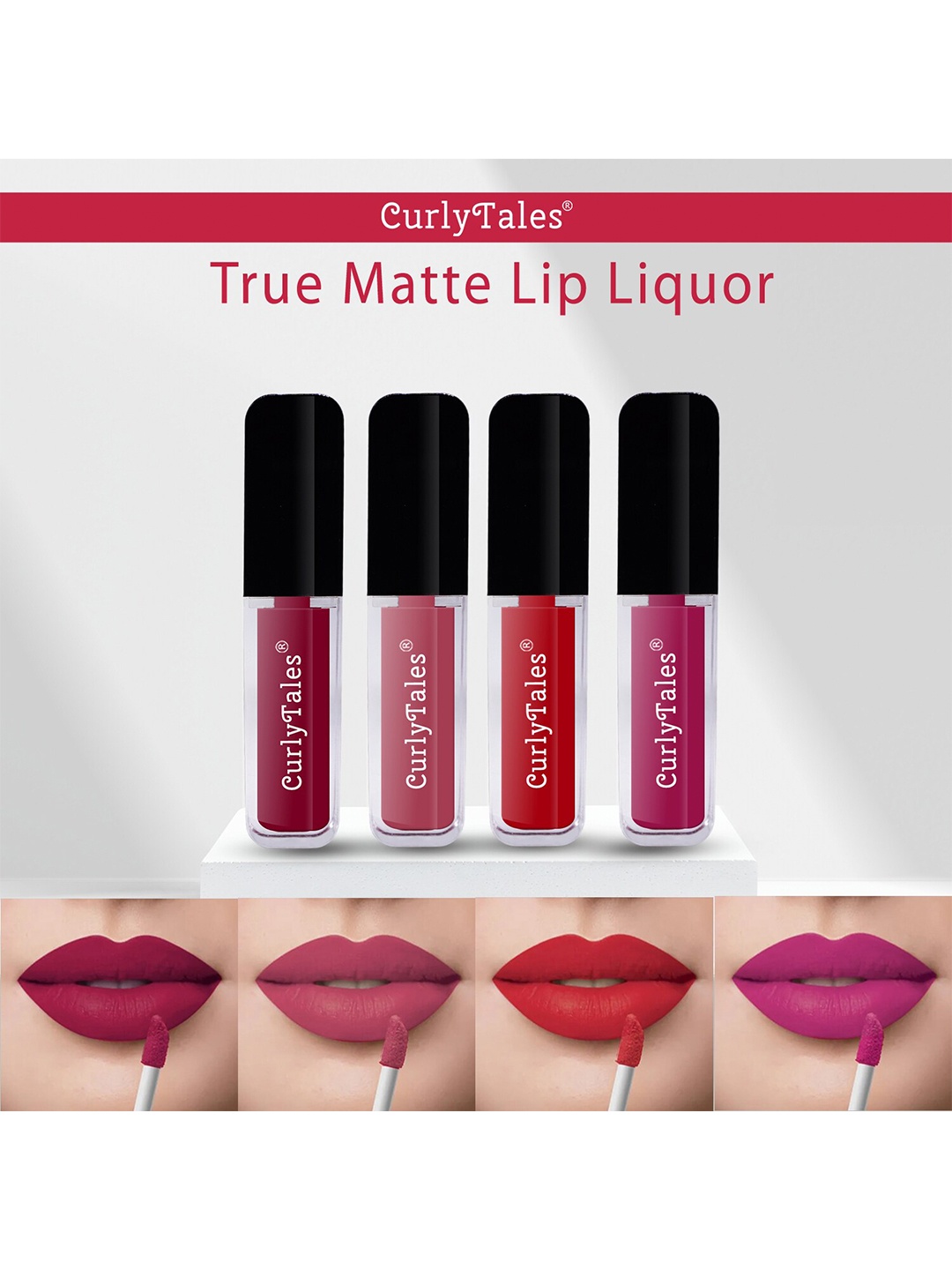 CurlyTales Set of 4 True Matte Lip Color 4 ml - Shade 07, 10, 11, 12, Red