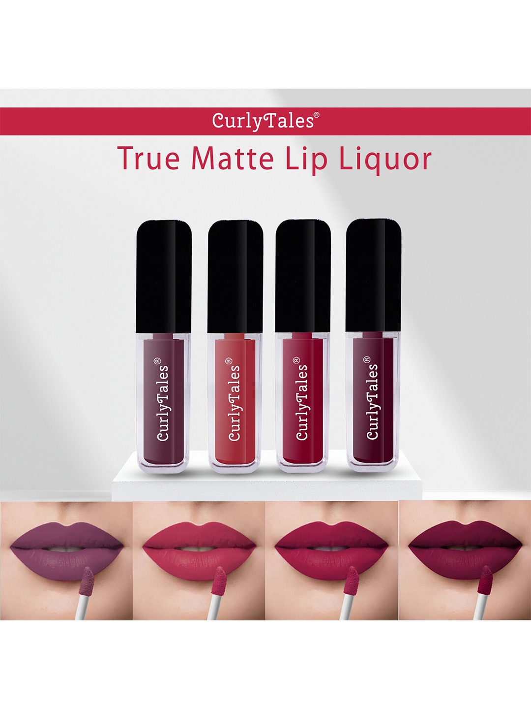 

CurlyTales Set of 4 True Velvet Matte Lip Color 4 ml - Shade 01, 06, 07, 15, Purple