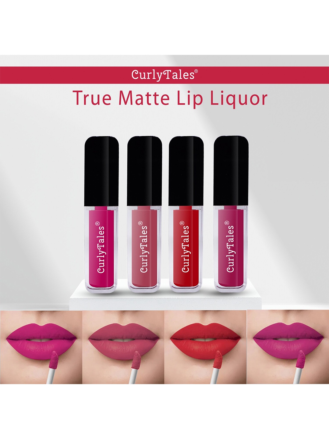 CurlyTales Set of 4 True Matte Lip Color 4 ml - Shade 04, 10, 11, 12, Pink