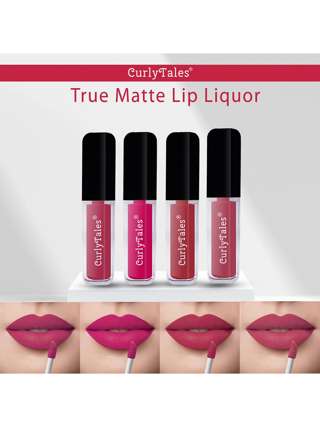

CurlyTales Set of 4 True Matte Lip Color 4 ml - Shade 02, 05, 06, 10, Pink