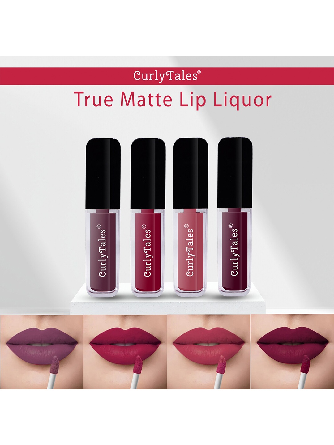 

CurlyTales Set of 4 True Matte Lip Color 4 ml - Shade 01, 07, 08, 15, Purple