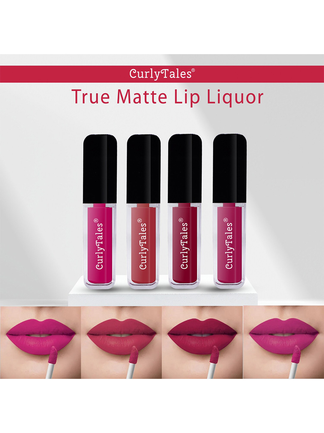 

CurlyTales Set of 4 True Matte Lip Color 4 ml - Shade 04, 06, 07, 12, Pink