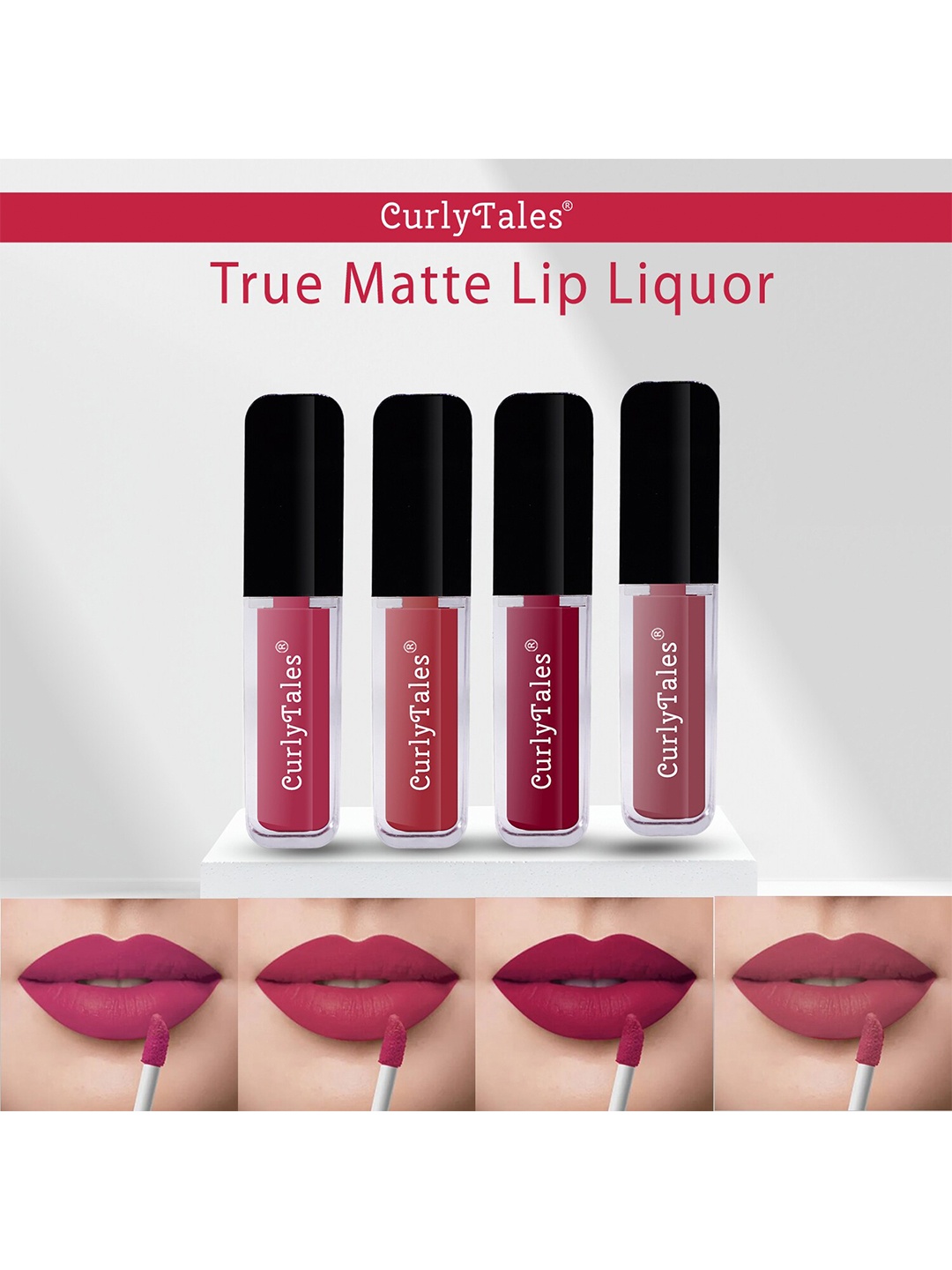 

CurlyTales Set Of 4 True Matte Liquid Matte Lipstick 4 ml Each, Red