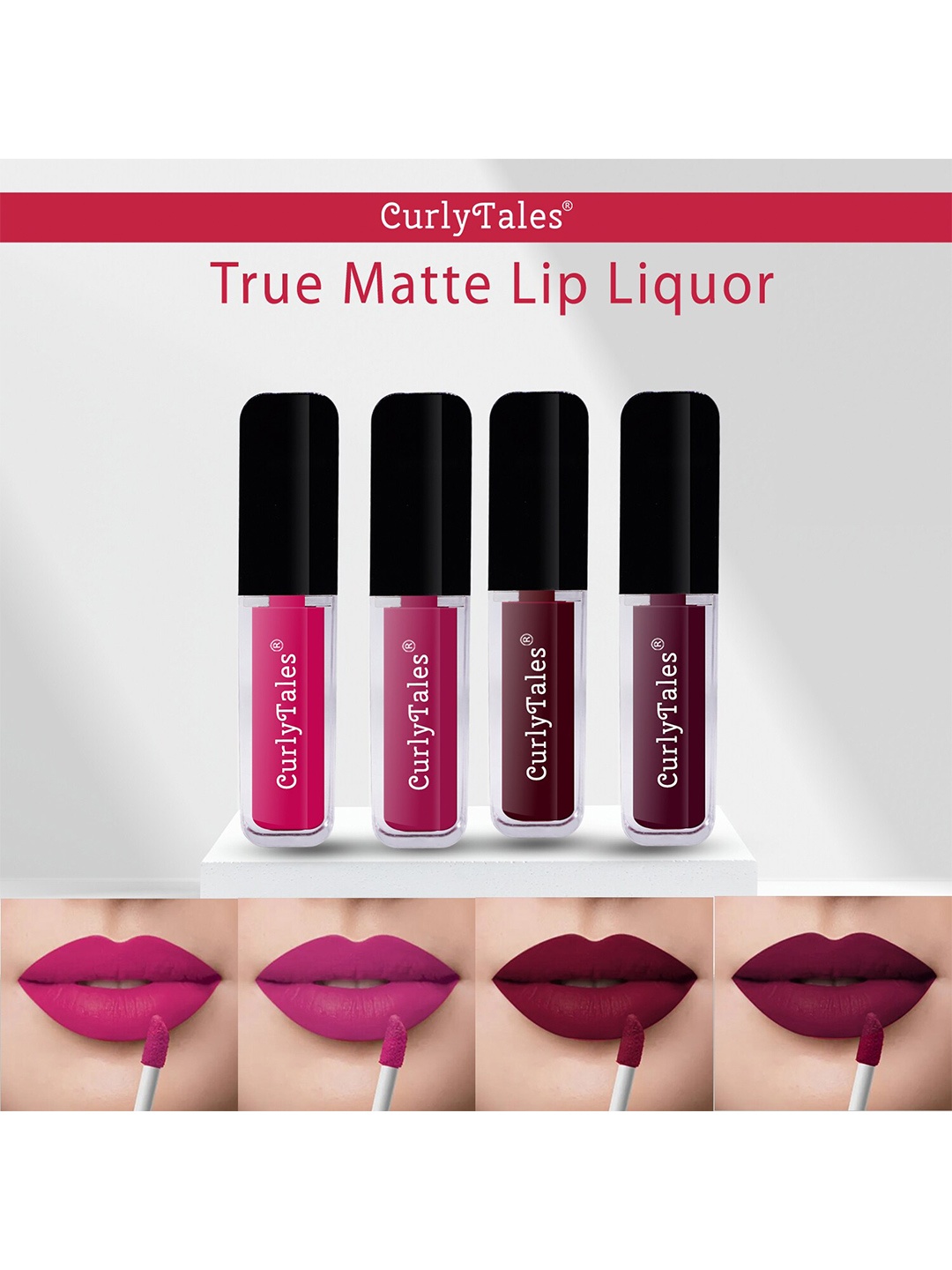 

CurlyTales Set Of 4 True Matte Liquid Lipsticks 4 ml Each, Pink