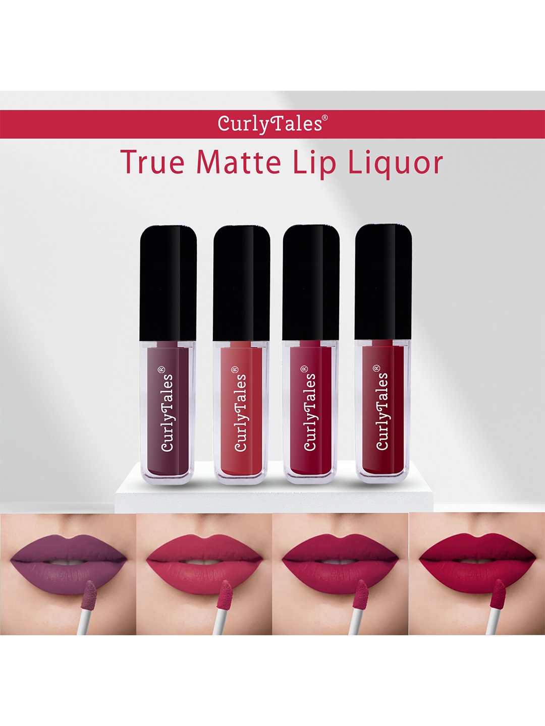 

CurlyTales Set Of 4 True Matte Liquid Lipsticks 4 ml Each, Maroon