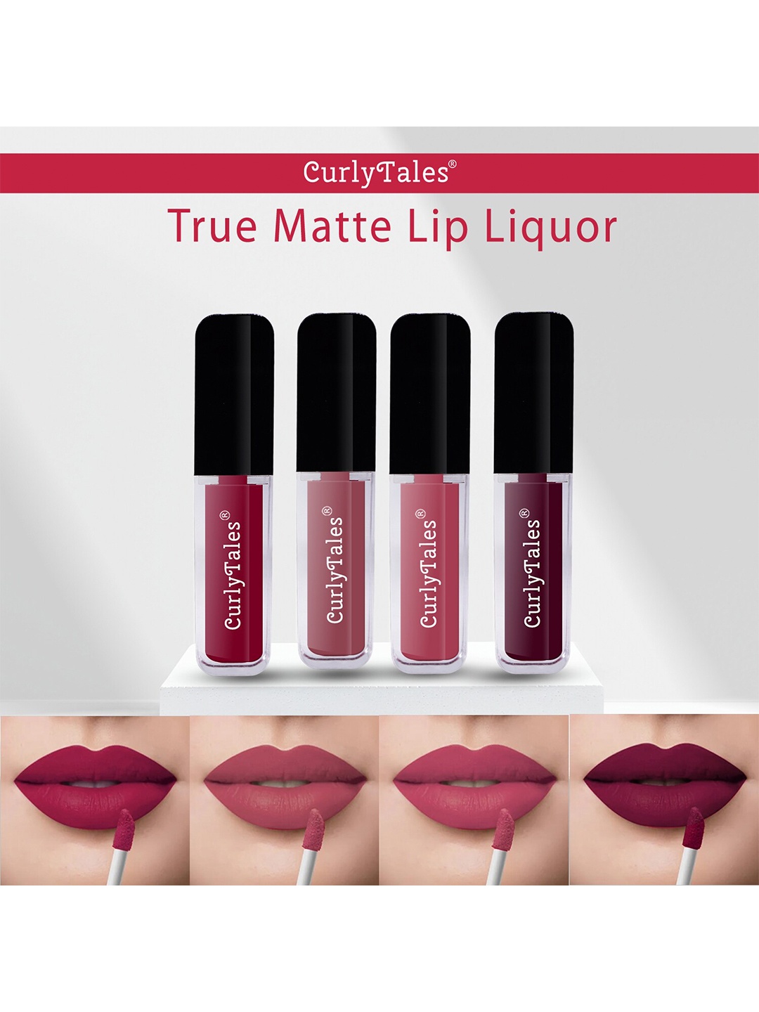 

CurlyTales Set Of 4 True Matte Liquid Lipsticks 4 ml Each, Red