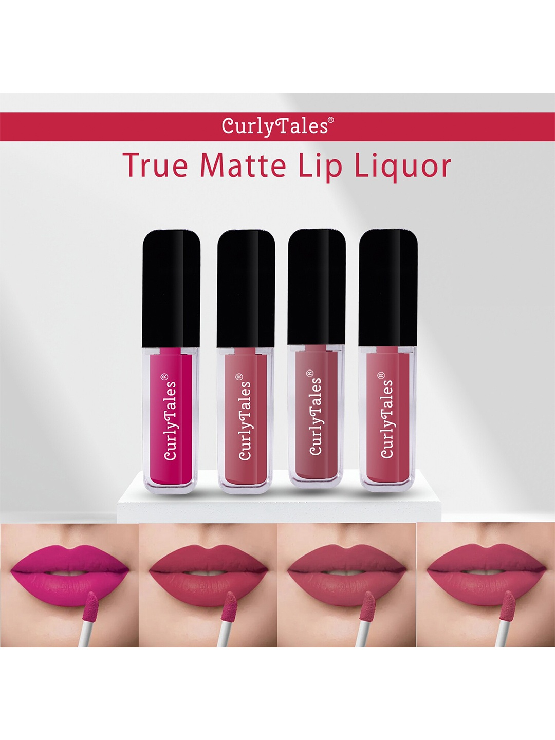 

CurlyTales Set Of 4 True Matte Liquid Lipsticks 4 ml Each, Nude