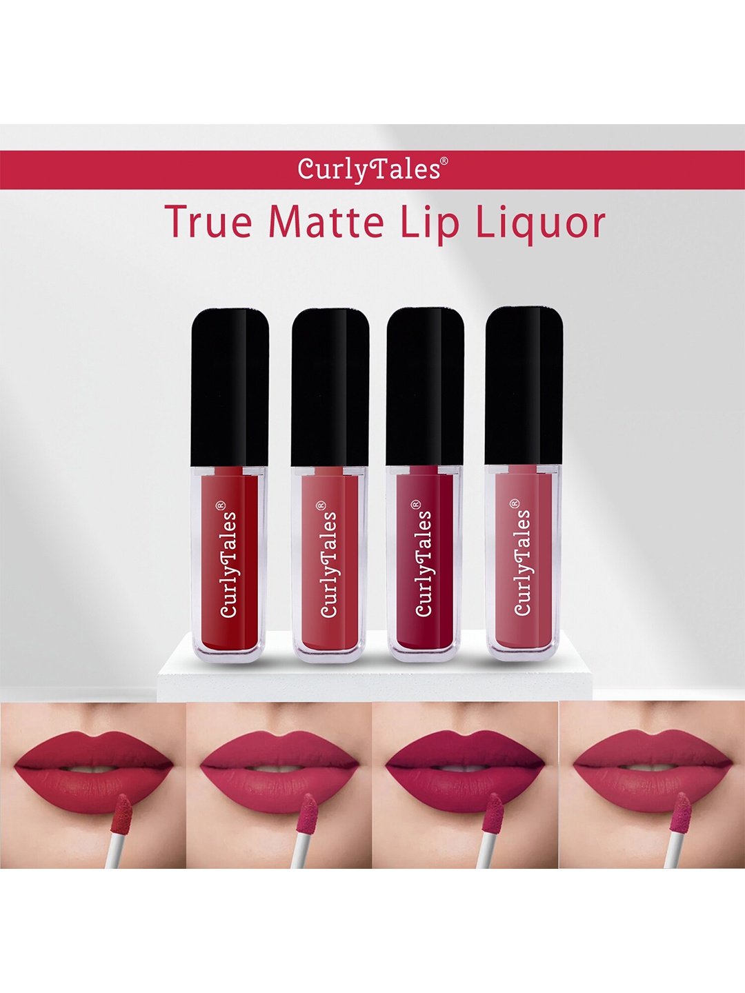 

CurlyTales Set Of 4 True Matte Liquid Lipsticks 4 ml Each, Red